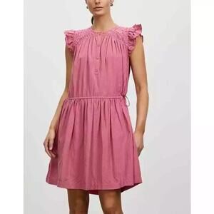 MAGALI PASCAL Dress Sz 6 Valeria Ruffle Cap Sleeve Shift Blush Pink Smocked $213